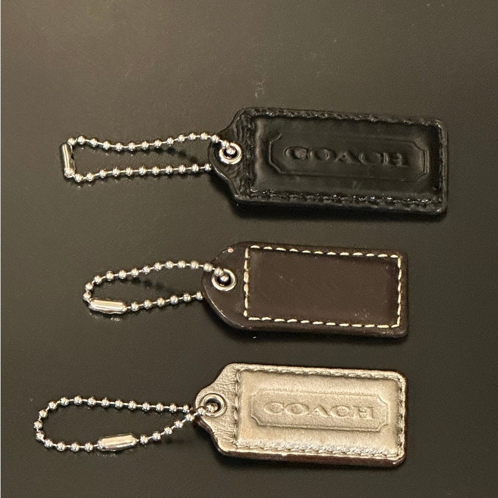 Coach Leather Hangtag Bundle Set of 3 Black Brown Metallic Silver Replacement